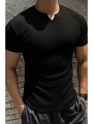 Erkek Kısa Kollu Bisiklet Yaka Burgu Bluz