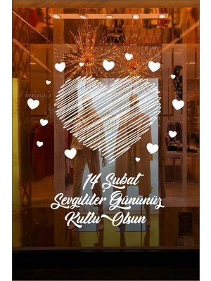 14 Şubat Sevgililer Günü Mağaza Vitrin Cam Kapı Duvar Özel Yeni Sticker Süsleme