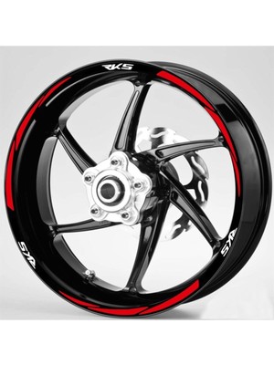 Yeni Özel  Motosiklet Jant Şeridi Rks Beyaz Yazılı 3 Parçalı Kırmızı Sağ-Sol/ön-Arka