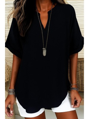 Kadın Kısa Kollu V Yakalı Aerobin Bluz