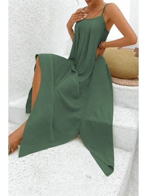 Kadın Ip Askılı V Yakalı Asimetrik Detaylı Aerobin Elbise