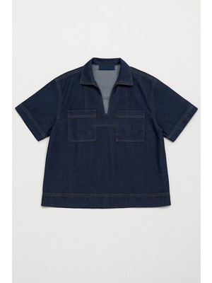 Kadın Rahat Kalıp Cepli Lacivert Jean Gömlek