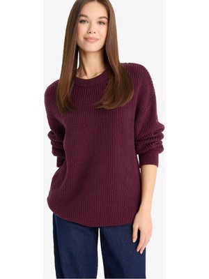 Defacto Regular Fit Selanik Kumaş Basic Düz Triko Bordo Kadın Kazak H6905AZ/BR455