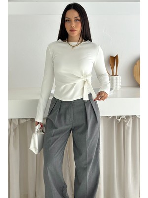 Kadın Belden Bağlamalı Uzun Kollu Bluz – Minimal & Şehirli Stil