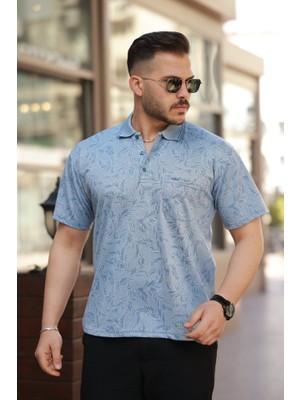 Erkek Yakalı Jakar Baskılı Kısa Kollu T-Shirt