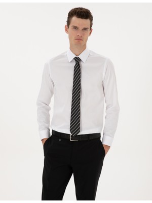 Pierre Cardin Erkek Beyaz %100 Pamuk Parlak Saten Slim Fit Uzun Kollu Basic Gömlek 50315407-VR013