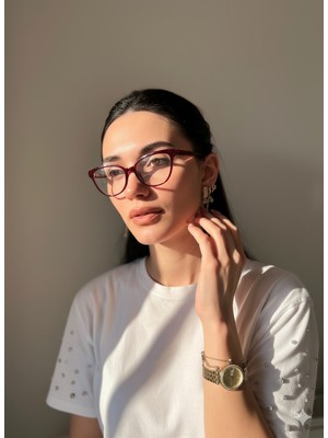 Nancy Bordo Cat Eye 56 Ekartman Çekik Blue Block Mavi Işık Korumalı Cam Değişebilir Ekran Gözlüğü