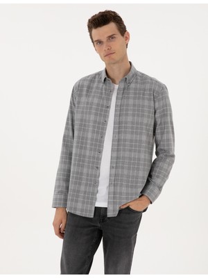 Pierre Cardin Erkek Gri Regular Fit Uzun Kollu Gömlek 50312371-VR024