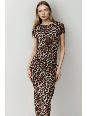 Hiccup Kadınlar Desenli Yırtmaç Detaylı Maksi Elbise Çok Renkli