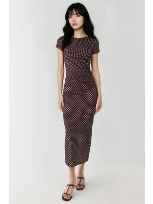 Hiccup Kadınlar Desenli Yırtmaç Detaylı Maksi Elbise Çok Renkli