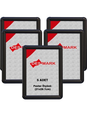 5 Adet 25 mm A4(21X29.7) Rondo Köşe Alüminyum Aç-Kapa Çerçeve – Poster Çerçevesi (Siyah Renk)