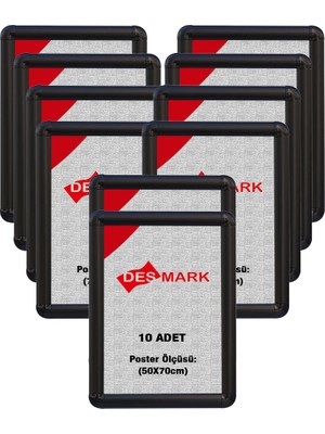 10 Adet 25 mm B2(50X70) Rondo Köşe Alüminyum Aç-Kapa Çerçeve – Poster Çerçevesi (Siyah Renk)