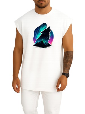 Oversize Türk Simgesi Kurt - Neon Göğüs Tasarımlı Atlet