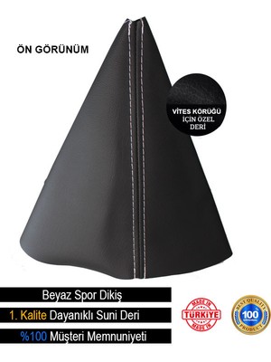 Volkswagen Polo Siyah Deri Özel Yeni Tasarım Beyaz Spor Dikiş Vites Körüğü