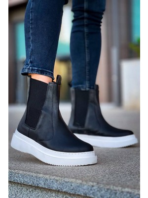 KB-0992  Kuback Siyah Cilt  Yüksek Taban  Lastikli Erkek Bot