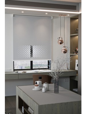 Lazer Kesim Mat Stor Perde, Lazer Kesimli Modern Serisi, M-2005 Gri Renk