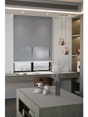 Lazer Kesim Mat Stor Perde, Lazer Kesimli Modern Serisi, M-1004 Antrasit Renk