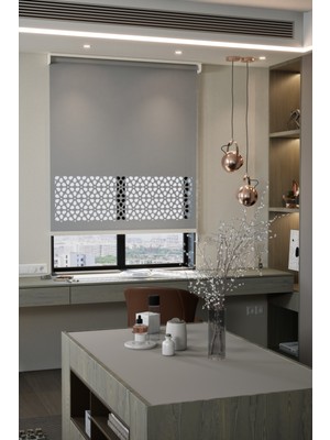 Lazer Kesim Mat Stor Perde, Lazer Kesimli Modern Serisi, M-4005 Gri Renk