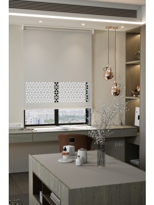 Lazer Kesim Mat Stor Perde, Lazer Kesimli Modern Serisi, M-4001 Beyaz Renk