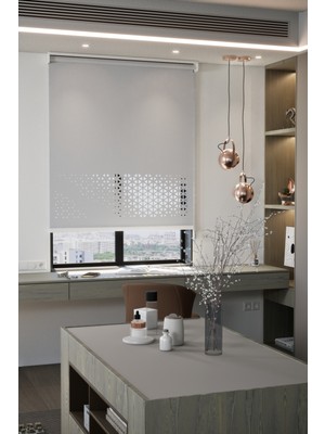 Lazer Kesim Mat Stor Perde, Lazer Kesimli Modern Serisi, M-1005 Gri Renk