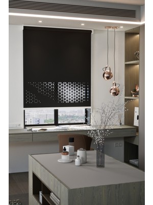 Lazer Kesim Mat Stor Perde, Lazer Kesimli Modern Serisi, M-1008 Siyah Renk