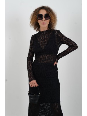 Siyah Dantel Uzun Kollu Bluz