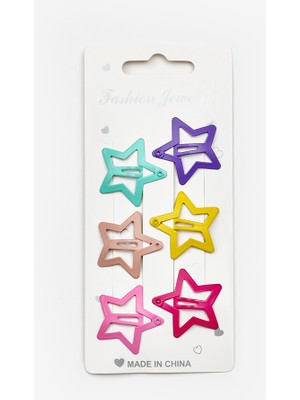 Çok Renkli  Yıldız Figür 6'lı Kız Çocuk Çıt Çıt Toka Set