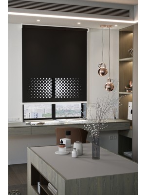 Lazer Kesim Mat Stor Perde, Lazer Kesimli Modern Serisi, M-2008 Siyah Renk