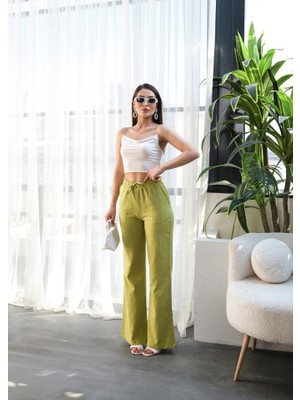 Beli̇ Lasti̇kli̇ ve Bağcikli Keten Pantolon