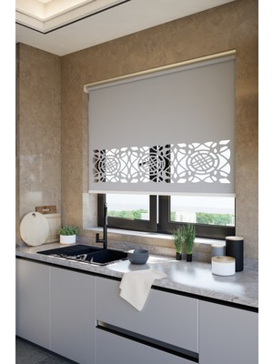 Lazer Kesim Mat Stor Perde, Lazer Kesimli Klasik Serisi, C-6005 Gri Renk