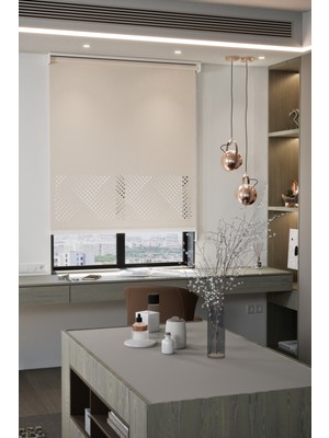 Lazer Kesim Mat Stor Perde, Lazer Kesimli Modern Serisi, M-3003 Açık Kahverengi