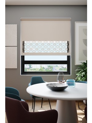 Lazer Kesim Mat Stor Perde, Lazer Kesimli Klasik Serisi, C-111003 Açık Kahverengi