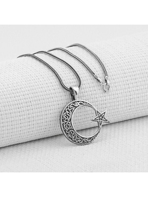 Ay Yıldız Tasarımlı  925 Ayar Gümüş Erkek Kolye