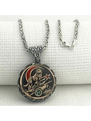 Ay Yıldız Hilal Bozkurt Kral Zincir 925 Ayar Gümüş Erkek Kolye