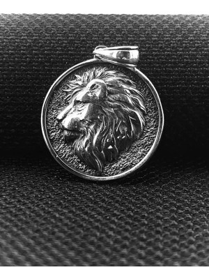 Aslan Motifli  925 Ayar Gümüş Erkek Kolye Ucu