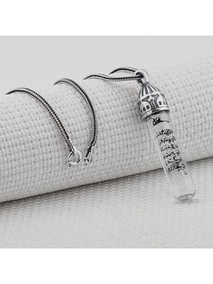 Cam Tüp Cevşen Dua Kabi 925 Ayar Gümüş Erkek Kolye