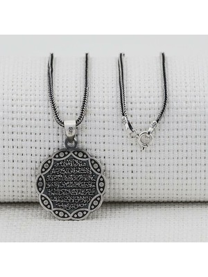 Ayetel Kursi Dualı Yazılı Kalın Zincir 925 Ayar Gümüş Erkek Kolye