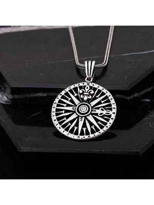 Acı Tasarımlı Pusula 925 Ayar Gümüş Erkek Kolye