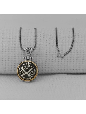 Hz Ali Zulfikar Ortası Dönen 925 Ayar Gümüş Erkek Kolye