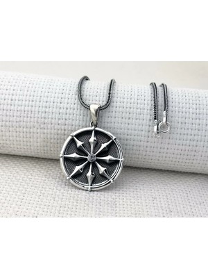 Antik Roma Koleksyonu Sihirli Pusula Tasarımı 925 Ayar Gümüş Erkek Kolye