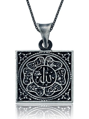 Allah Yazılı Allah Muhabbet Cevşen Muskalık  925 Ayar Gümüş Erkek Kolye