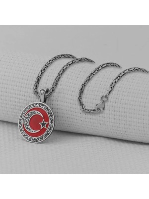 Gravur Işlemeliorta Boy Ay Yıldız 925 Ayar Gümüş Erkek Kolye