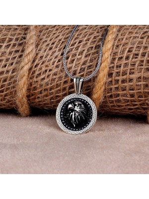 Mikro Taşlı Kartal 925 Ayar Gümüş Erkek Kolye