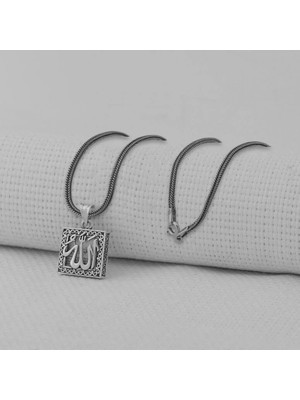 Allah Yazılı Dualı 925 Ayar Gümüş Erkek Kolye