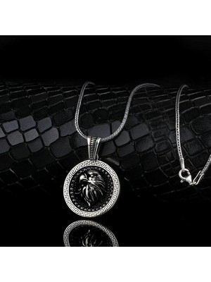 Mikro Taşlı Kartal 925 Ayar Gümüş Erkek Kolye