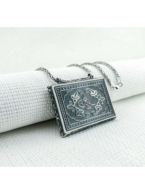 Osmanlı Tuğralı Kral Zincirli Kabi Muska 925 Ayar Gümüş Erkek Kolye