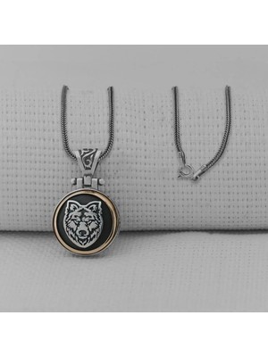 Bozkurt Motifli Ortası Dönen  925 Ayar  Gümüş Erkek Kolye