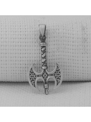 Çift Taraflı Balta Tasarımlı 925 Ayar Gümüş Erkek Kolye Ucu