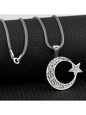 Ay Yıldız Dualı Cevşen 925 Ayar Gümüş Erkek Kolye