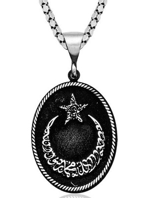 Ay Yıldız I Tevhit Yazılı 925 Ayar Gümüşerkek Kolye